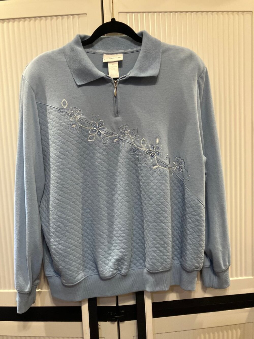 Vintage Alfred Dunner Sweatshirt Blouse 1/4 Zip Pullover XL Light Blue